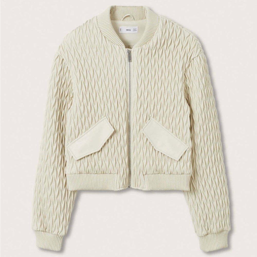MANGO Cropped Textured Bomber Jacket